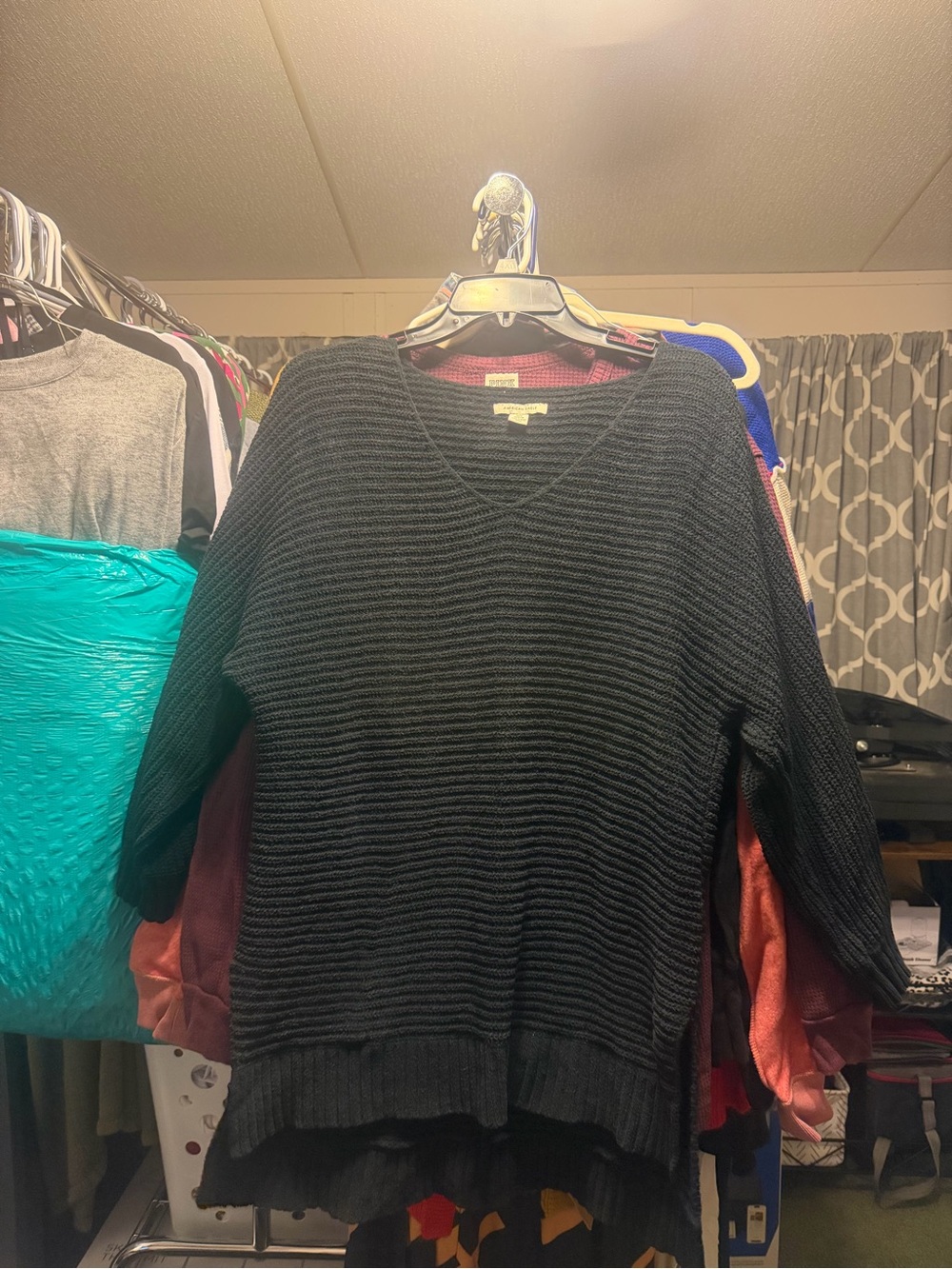 American Eagle Outfitters Black Ribbed V-Neck Sweater